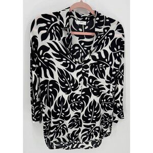 MIKOH Monstera Leaf Print Black & White Button-Up Long Sleeve Shirt